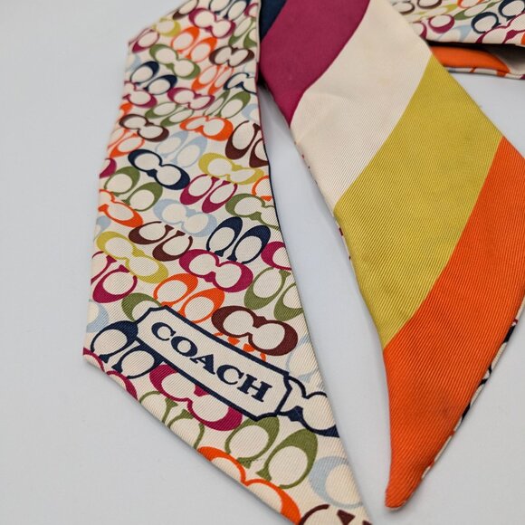 Coach Women’s Skinny 100% Silk Scarf Signature C Logo Print - Picture 3 of 11